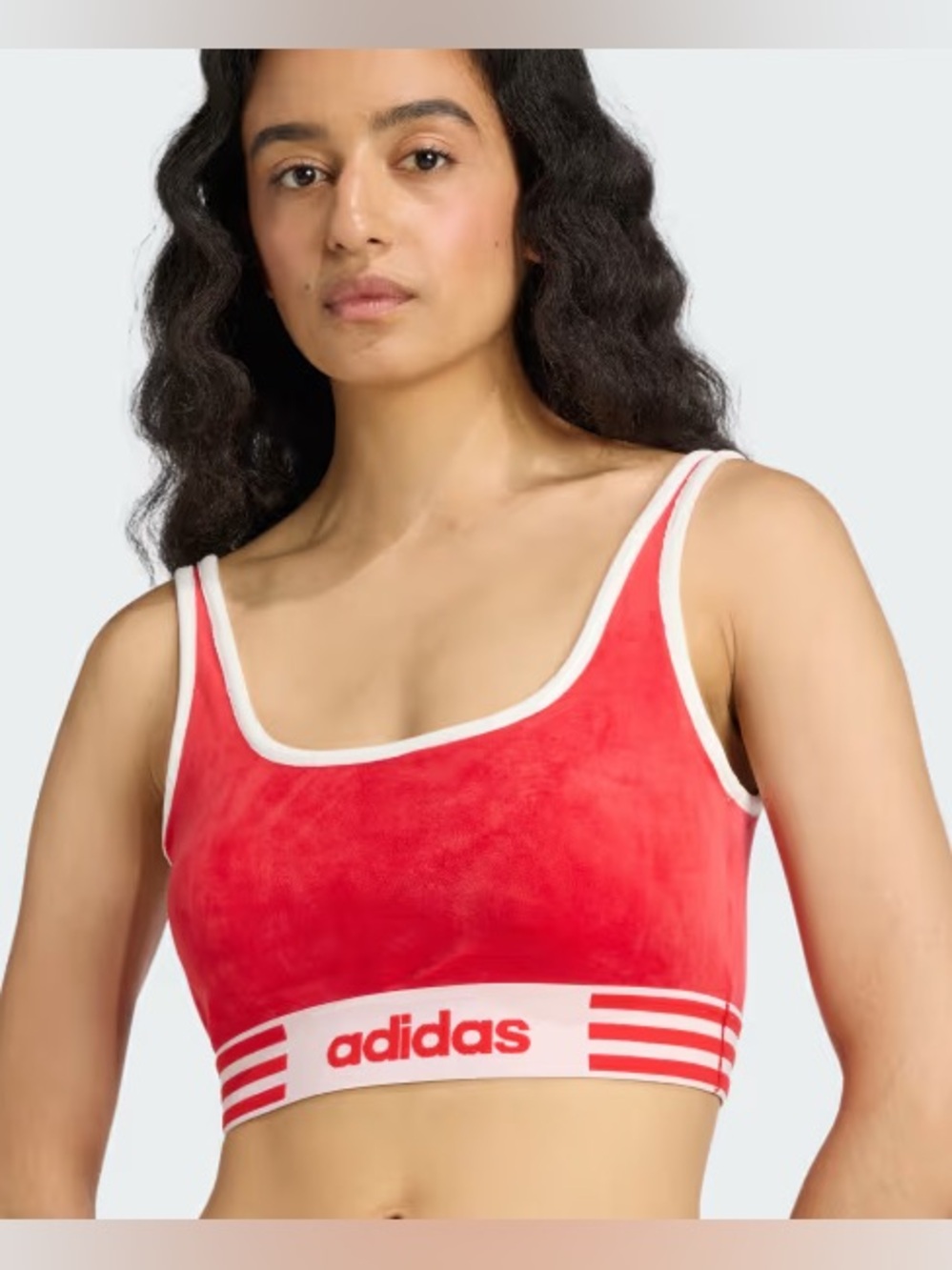 adidas Red and ‎ White Velvet Logo Winterized Crop Top Sports Bra